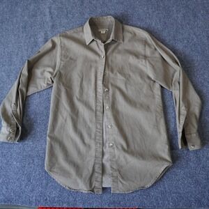 Democracy Women's Small Long Sleeve Button Up‎ Shirt Blouse Top Khaki Casual